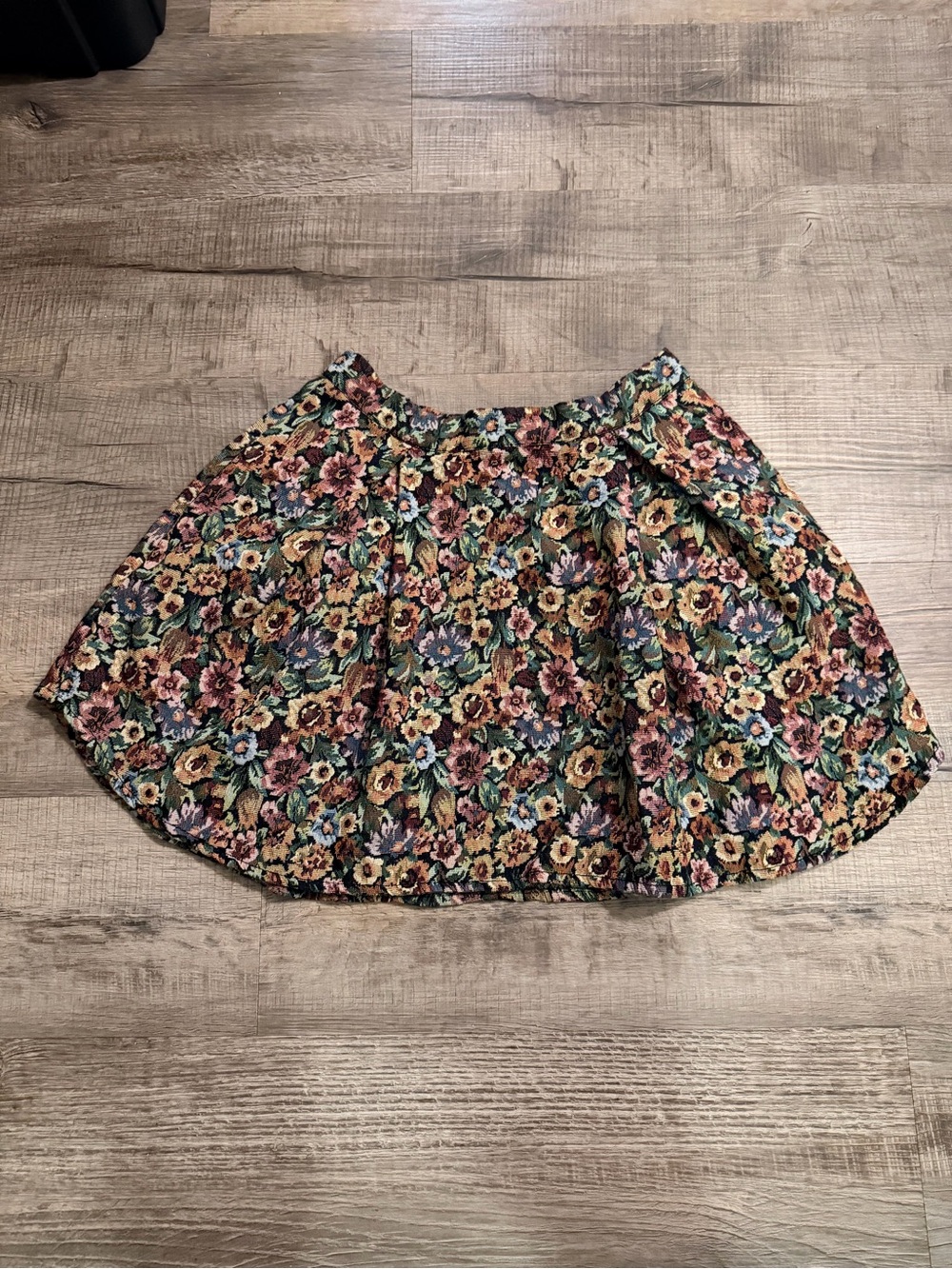 Floral Tapestry Mini Skirt Jacquard Pleated A Line High Waist Pockets Size M